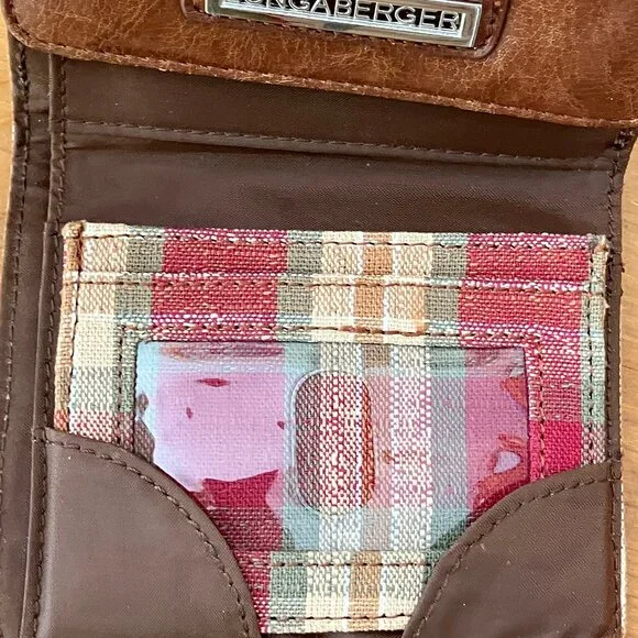 LONGABERGER WALLET 3 folded Brown Leather/Textil Zip/Magnet - Picture 7 of 9